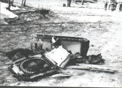 Recovered structural wreckage at the crash site.